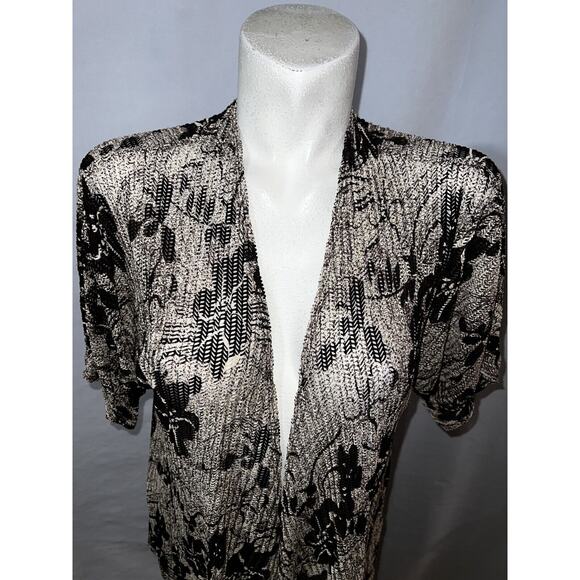 CHICO'S travelers Top Sz M (1) Brown Floral Mesh Open Knit Lightweight Cardigan - Picture 2 of 6